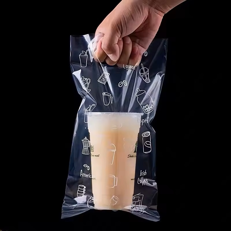 透明塑料透明和霜凍帶走咖啡飲料杯包裝(zhuāng)攜帶帶标志(zhì)的塑料袋